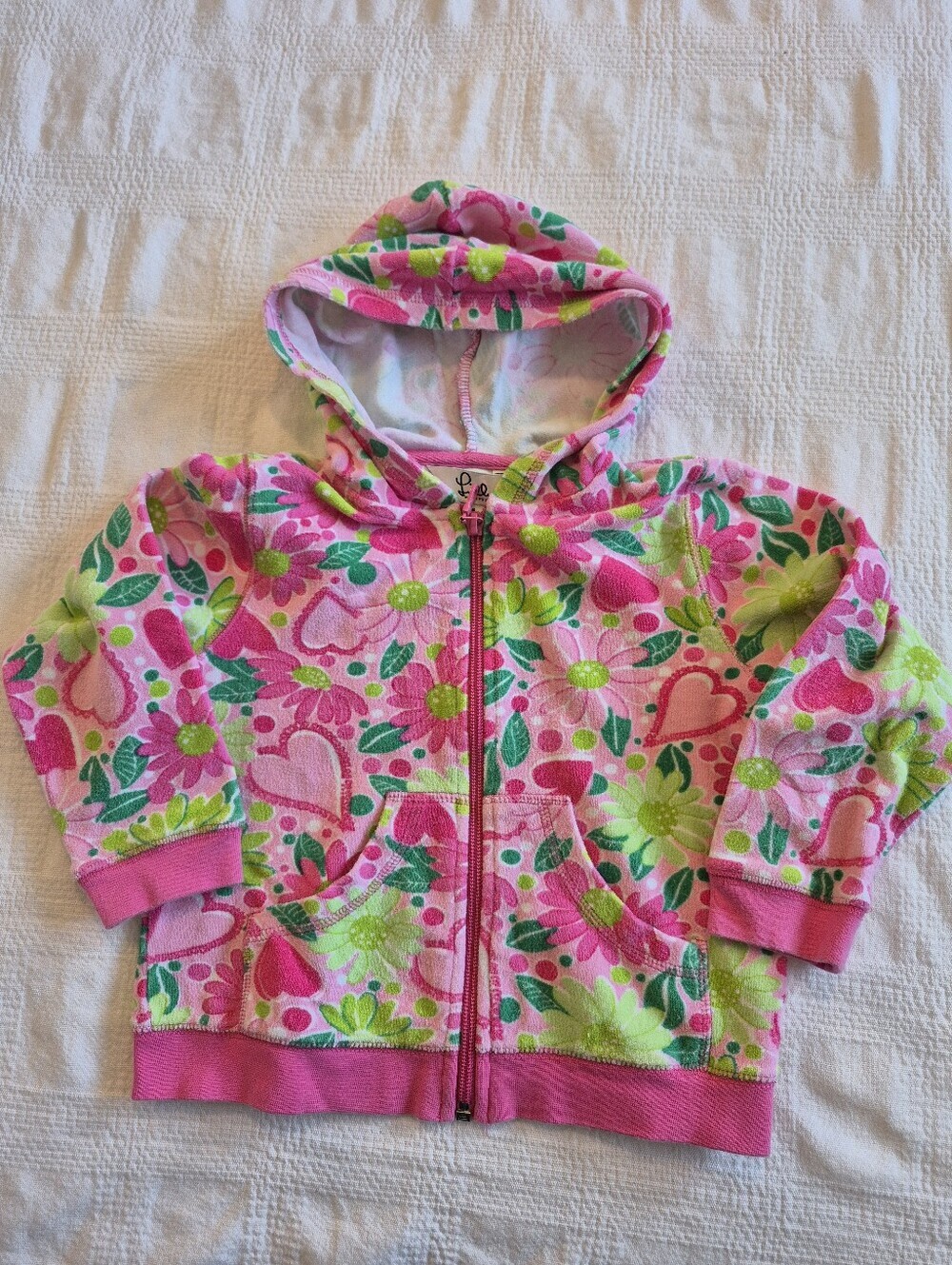 Lilly Pulitzer girls size 5 floral zip up terry jacket floral and heart print